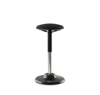 Ergonomischer Steh- und Sitzhocker DESKSPACE MOTION in Schwarz, freigestellte Produktansicht vor hellem Hintergrund