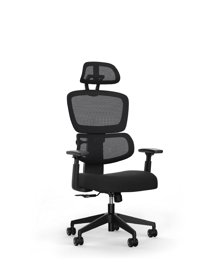 Ergonomischer Bürostuhl DESKSPACE MOVE in Grau mit weißem Gestell, freigestellte Produktansicht vor hellem Hintergrund